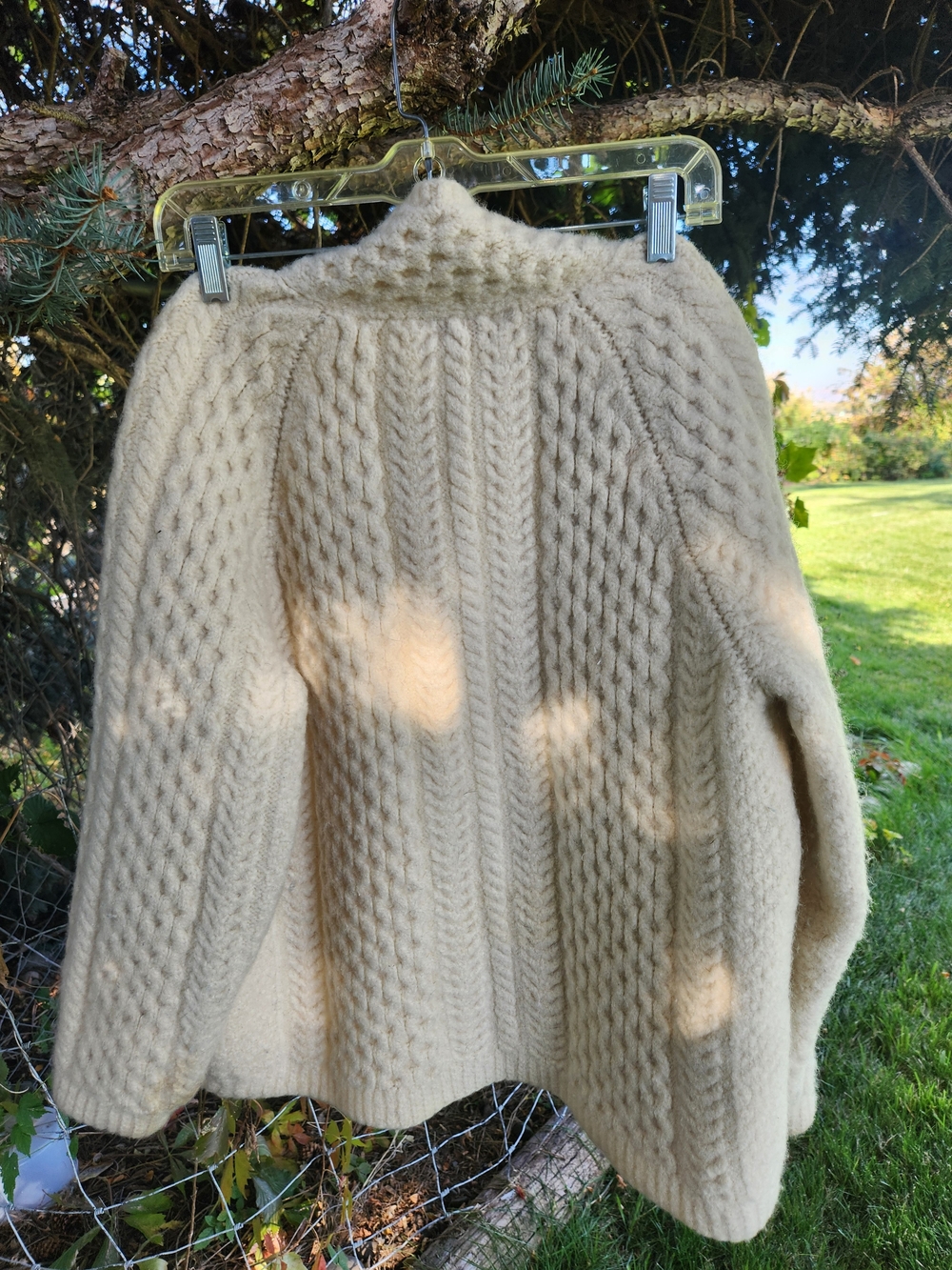 Vintage Handmade Heavy 100% Sheep Wool Cardigan Sweater Jacket Flawless Cream - Picture 8 of 10